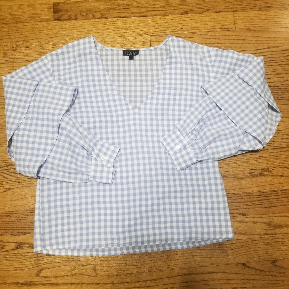 Topshop ruffles sleeve  plaid shirt - Picture 4 of 8